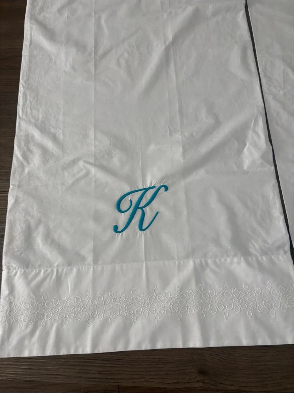 Lilly Pulitzer White Pillowcases with Teal Monogram 'K' - Set of 2